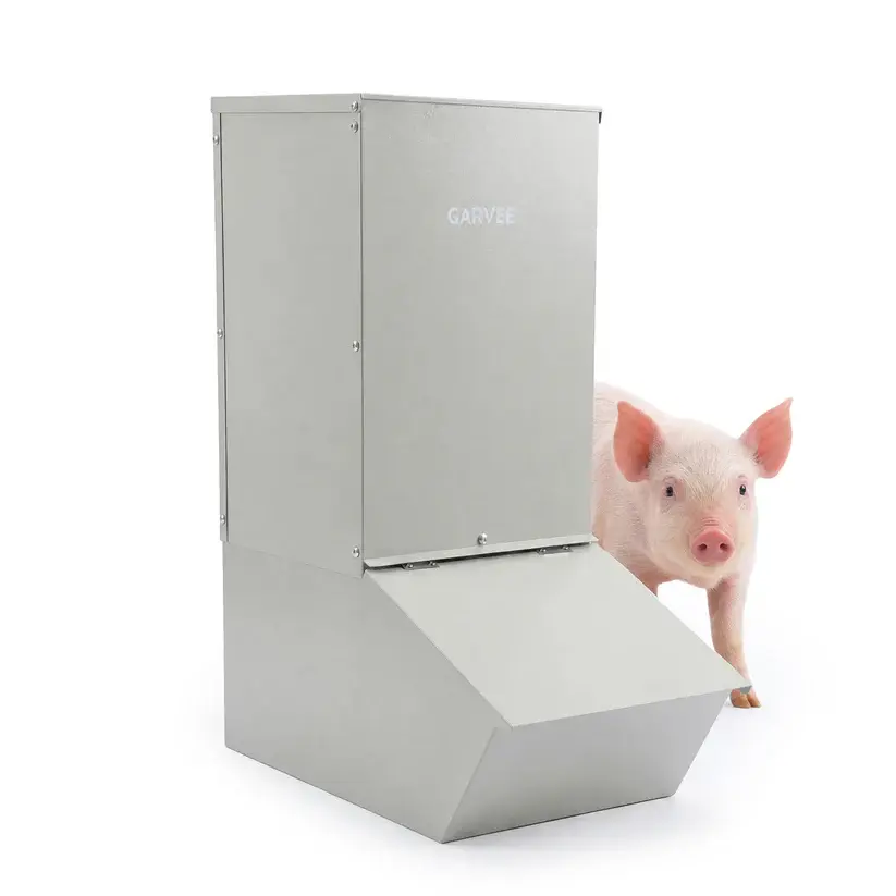 [NEW PRODUCT - FLASH SALE] Garvee Hog Feeder, 2.2 Bushel Single Door Steel Pig Feeder for up to 5 Hogs, Outdoor Livestock Trough