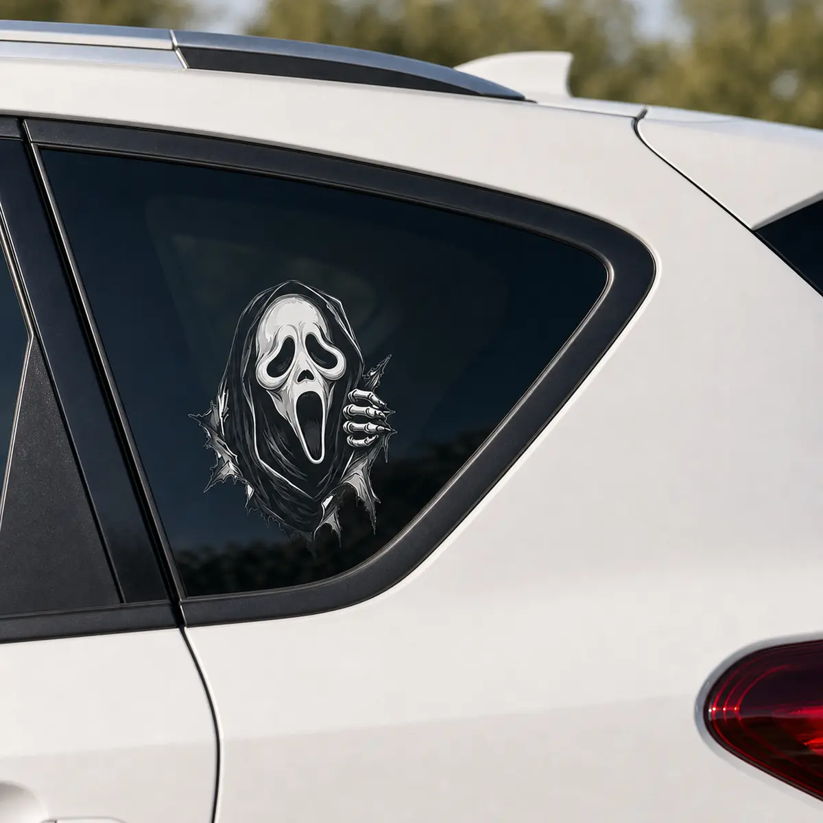 Hooded Horror Mask Car Window Decal, Waterproof Vinyl Vehicle Sticker