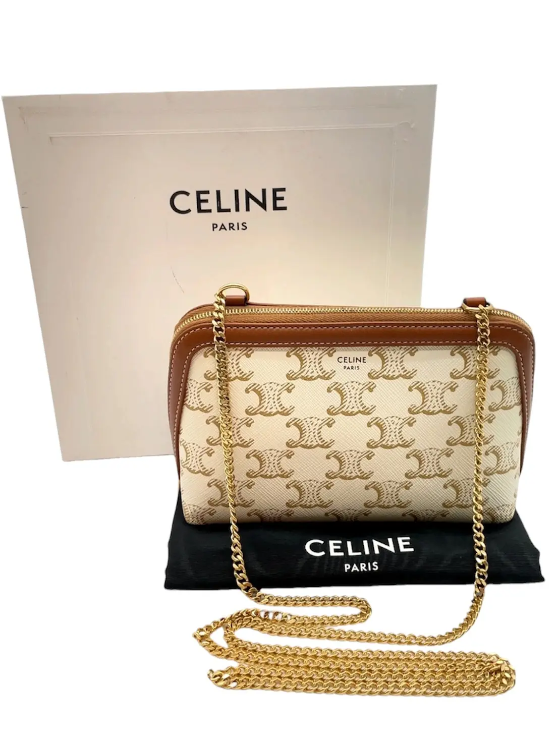 Pre-owned Celine Leather Clutches & Wristlets Ivory Clutch on Chain with Box and Dustbag