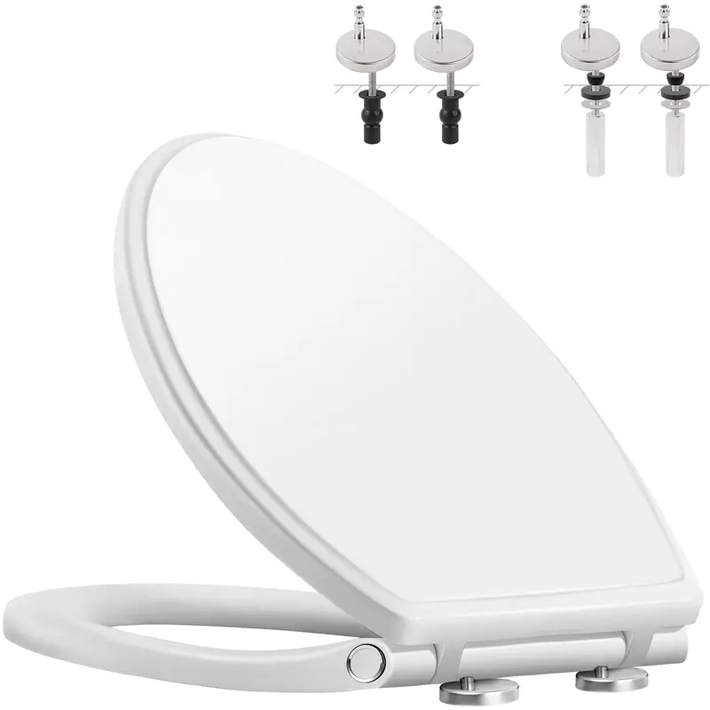 Hibbent Premium Polypropylene Oval Slow Close Toilet Seat and Cover, 1-Click Quick Release, Quiet Close, Easy Installation Never Loosen Hinge, Easy Cleaning, Prevent Shifting, Chemical & Stain-Resistant White, Fits Most Toilets, Fingers-Safe Guards, Chemi