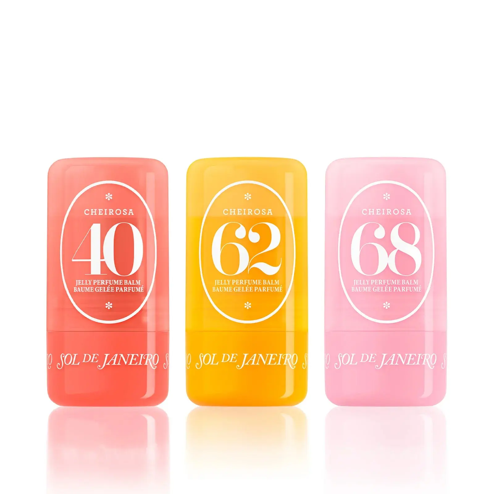 Sol de Janeiro Jelly Perfume Balm Trio | Pocket-Size Jelly Perfume Balm Set With Warm Gourmand Cheirosa 62, Fruity Floral Cheirosa 68 and Warm Floral Cheirosa 40