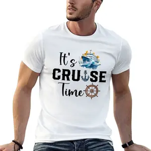 "It's CRUISE Time" Nautical Graphic T-Shirt Fitted Short Sleeve Crew Neck Casual Summer Travel Tee for Cruise Enthusiasts