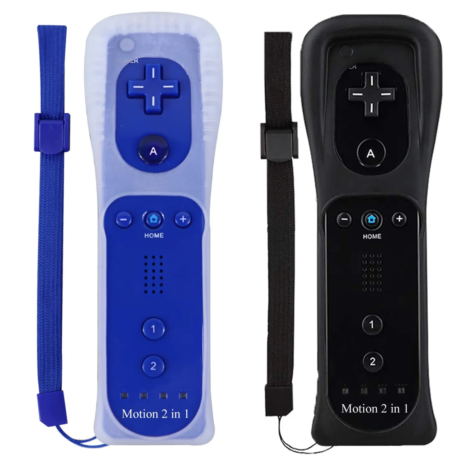 Wii Remote with Motion Plus, 2 Pack, Wii Controller Compatible with Wii and Wii U Console Wii Remote Controller with Shock Function (Black+Dark Blue)