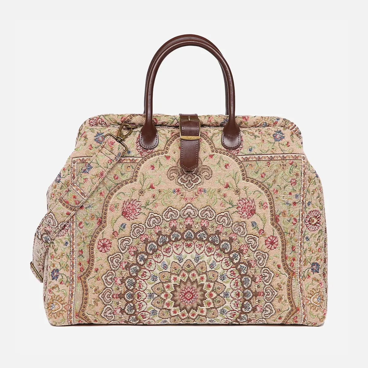 Women's Oriental Series Mary Poppins Weekender Carpet Bag, Genuine Leather, Textured, Carry-On, Victorian Vibe, Stands Stable