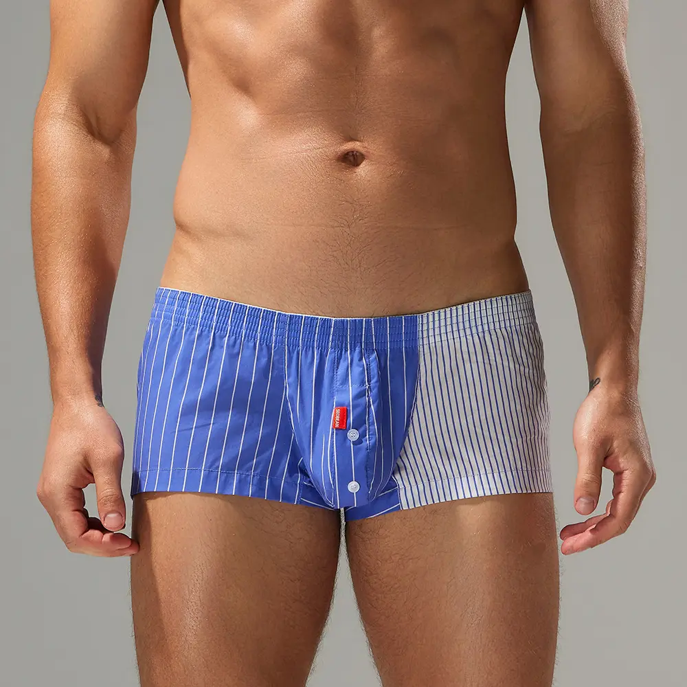 SEOBEAN Men's 100% Cotton Woven Boxer Shorts, Loose Fit Breathable Boxers with Functional Button Fly, Soft Elastic Waistband for Sleep, Lounge & Everyday Wear-250508