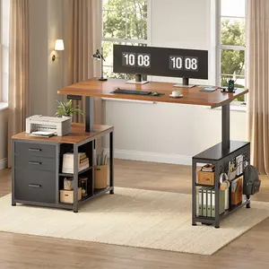 SEDETA Electric Standing Desk with 3 Fabric Drawers, 61" Height Adjustable Computer Desk with Storage Drawers and Power Outlets, Stand up Office Desk