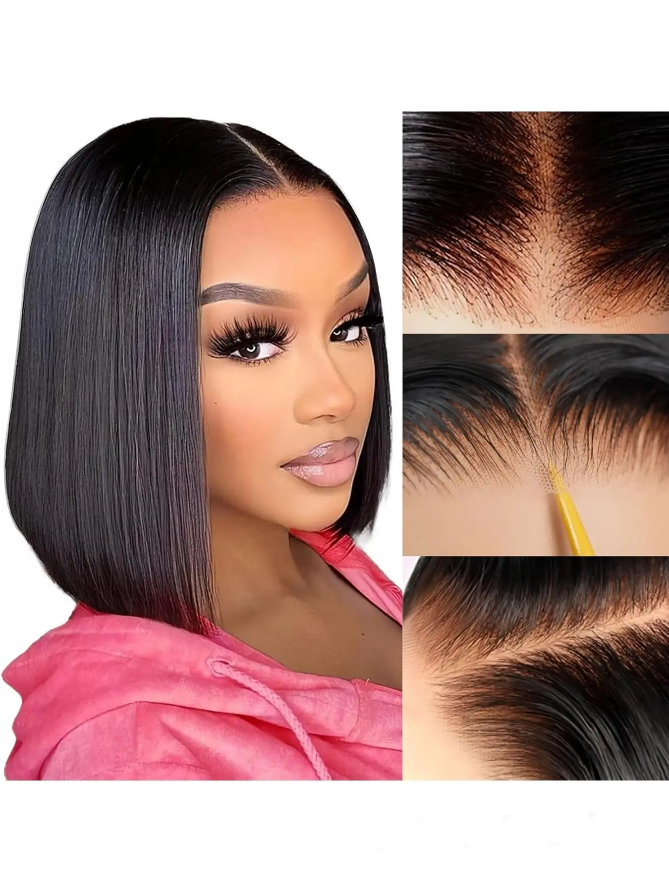 Bob Glueless Wigs Human Hair Pre Plucked Pre Cut 4x4 HD Transparent Lace Front Wigs Human Hair 180% Density Wear and Go Short Bob Straight Wigs for Black Women No Glue Lace Closure Wigs Glueless Part Wig Lace Front Bobs