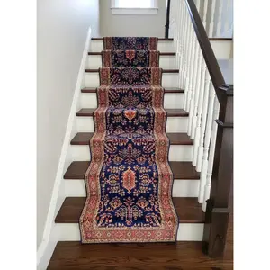 Exquisite 2.6x8.3 ft Hand-Knotted Wool Persian Runner–Deep Royal Blue for entryway, hallway, kitchen, stairs vintage decor runner