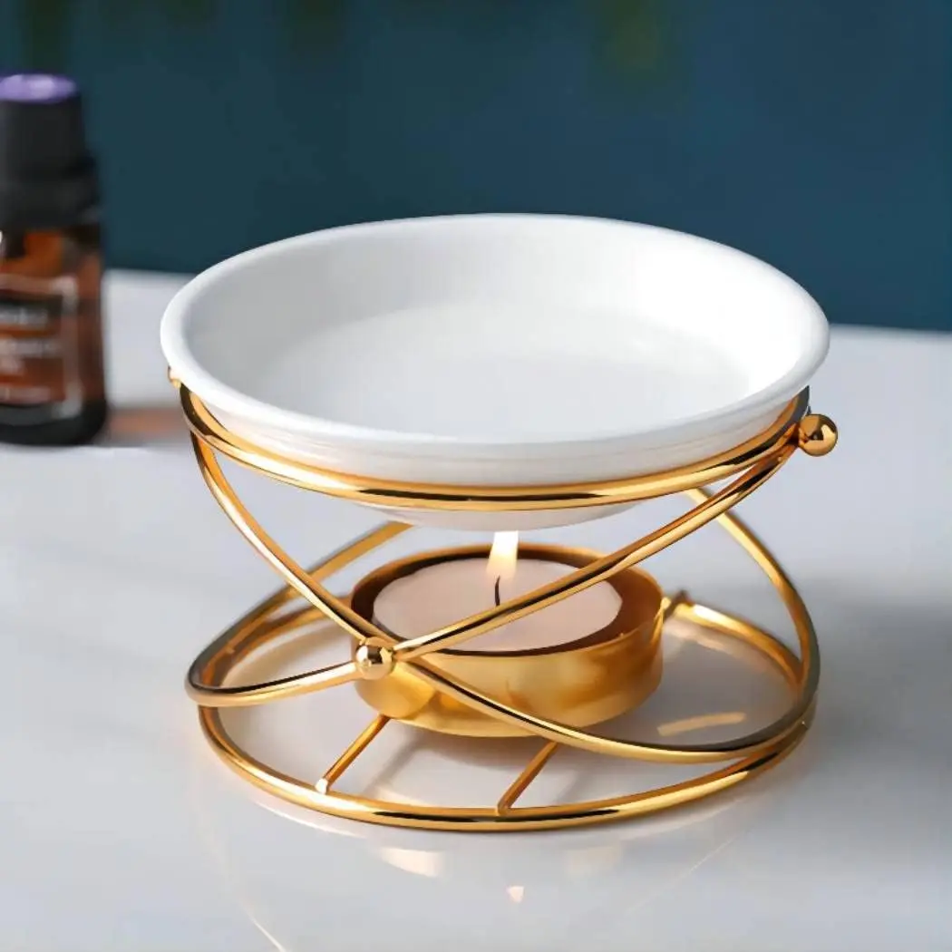 Delicate Romantic Metal Tealight Candle Holder Oil Tart Burner Aroma Diffuser Furnace Home Decoration Golden White