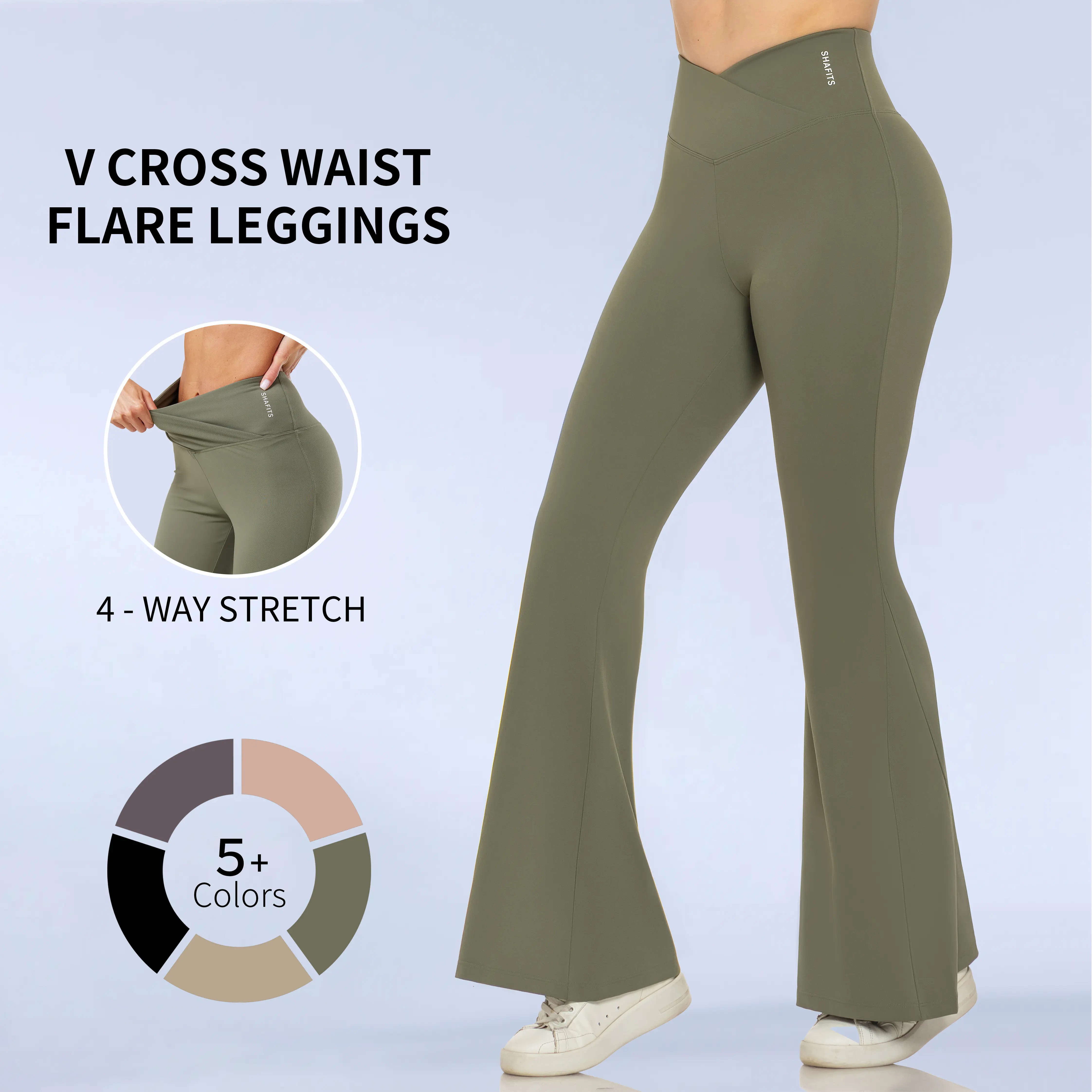 Shafits Women's High-Waisted Fitted Flared Joggers - Crisscross Waist, Tummy Control Shapewear, Squat-Proof, Wide Leg Activewear Bottoms, Comfy for Yoga, Casual Athletic Use, Jogger Style, Sporty Athletic Women's Sports Joggers
