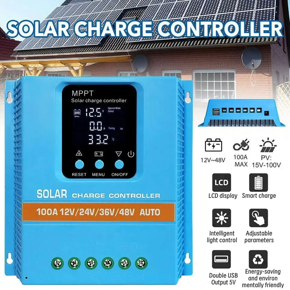 MPPT Solar Charge Controller, 4800W 100A 12V/24V/36V/48V Battery PV Regulator, US Standard, None