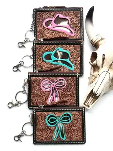 Tooled Leather Keychain Wallet  Bow and Hat