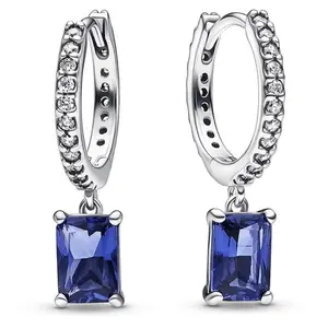 Pandora Blue Rectangular Sparkling Hoop Earrings 292381C01