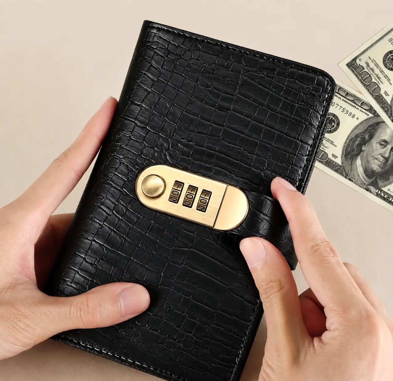 Large Capacity Lockable Notebook Accounting Supplies - A6 Lockable Rectangular Money Savings Book, 3-Digit Resettable Password Lock, Office Stationery for Money Storage, Bill Organization & Monthly Budget Planning of Important Financial Information
