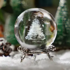 3D Christmas Tree Crystal Ball with Metal Stand, Elegant Holiday Glass Decoration, Christmas Ornaments, Perfect Gift for Christmas, Father's Day, Mother's Day