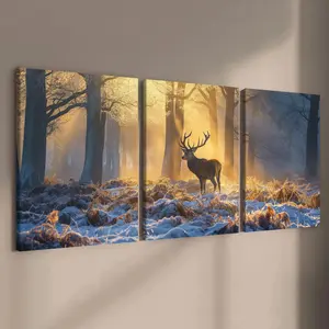 Wooden Framed Canvas Painting, 3 Counts/set Forest Deer Pattern Western Wall Art, Modern Art for Home Decor Products Living Room Bedroom Office Decor