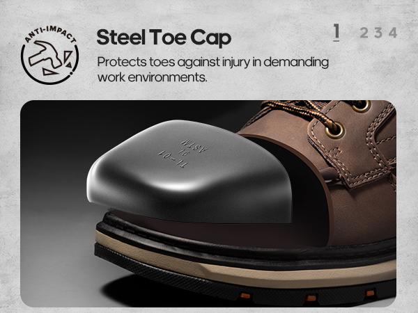 NORTIV 8 Waterproof Moc Toe Work Boots for Men Steel Toe Comfortable Leather Boots