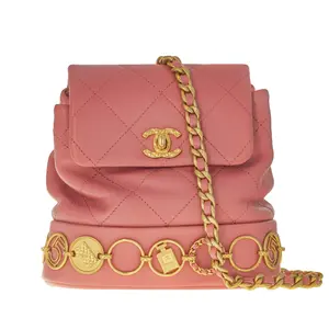 Pre-owned CHANEL Calfskin Backpacks Quilted CC Charms Backpack Small Pink
