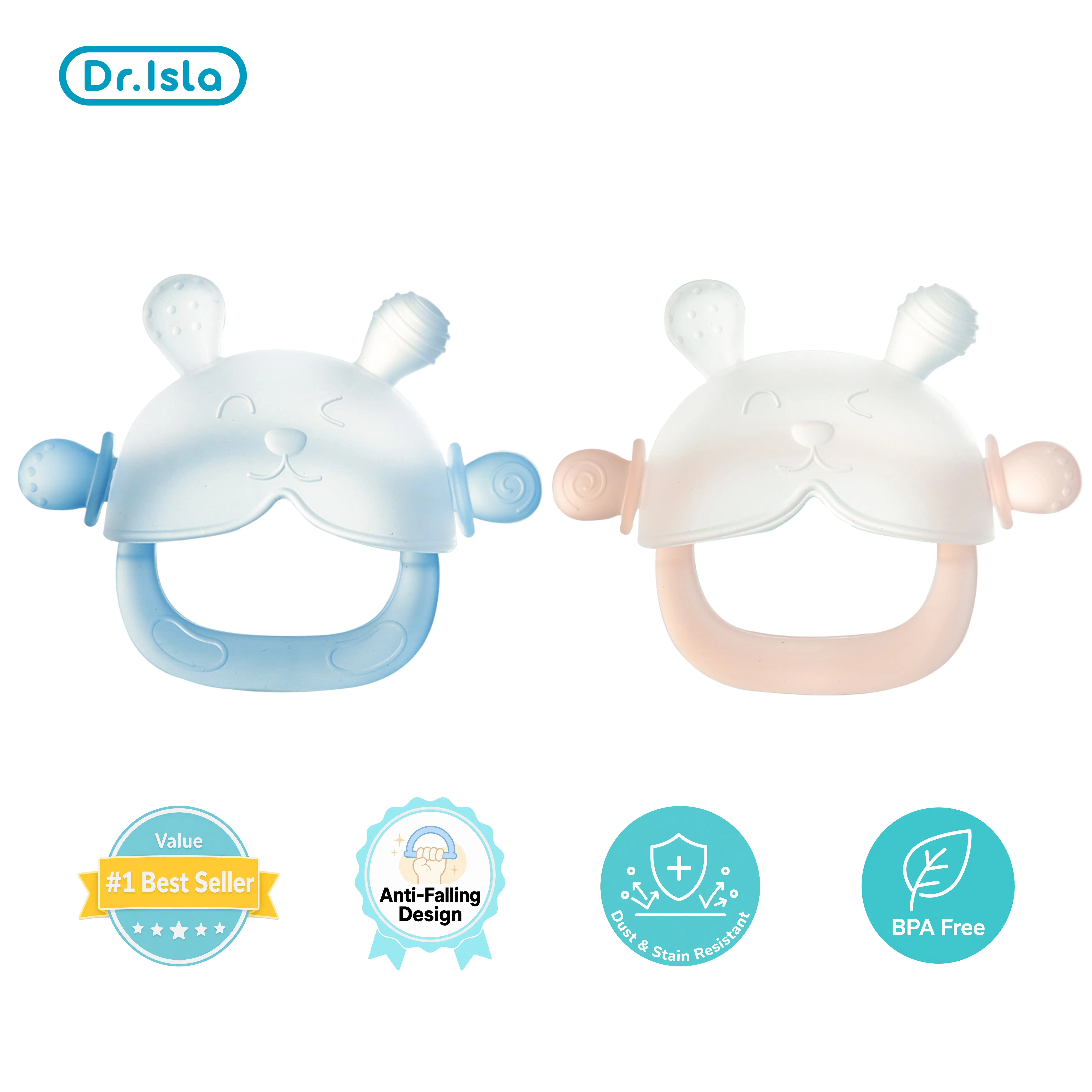 Dr.Isla Bunny Teether Mitten, BPA free, 360 degree anti falling design, Anti-Choke No-Gag Design, Stop thumb sucking, Relieve itchy gums, Dust-Resistant Stays Clean, Soft food grade silicone, Learning toy for 3 to 18 months, Newborn Essentials