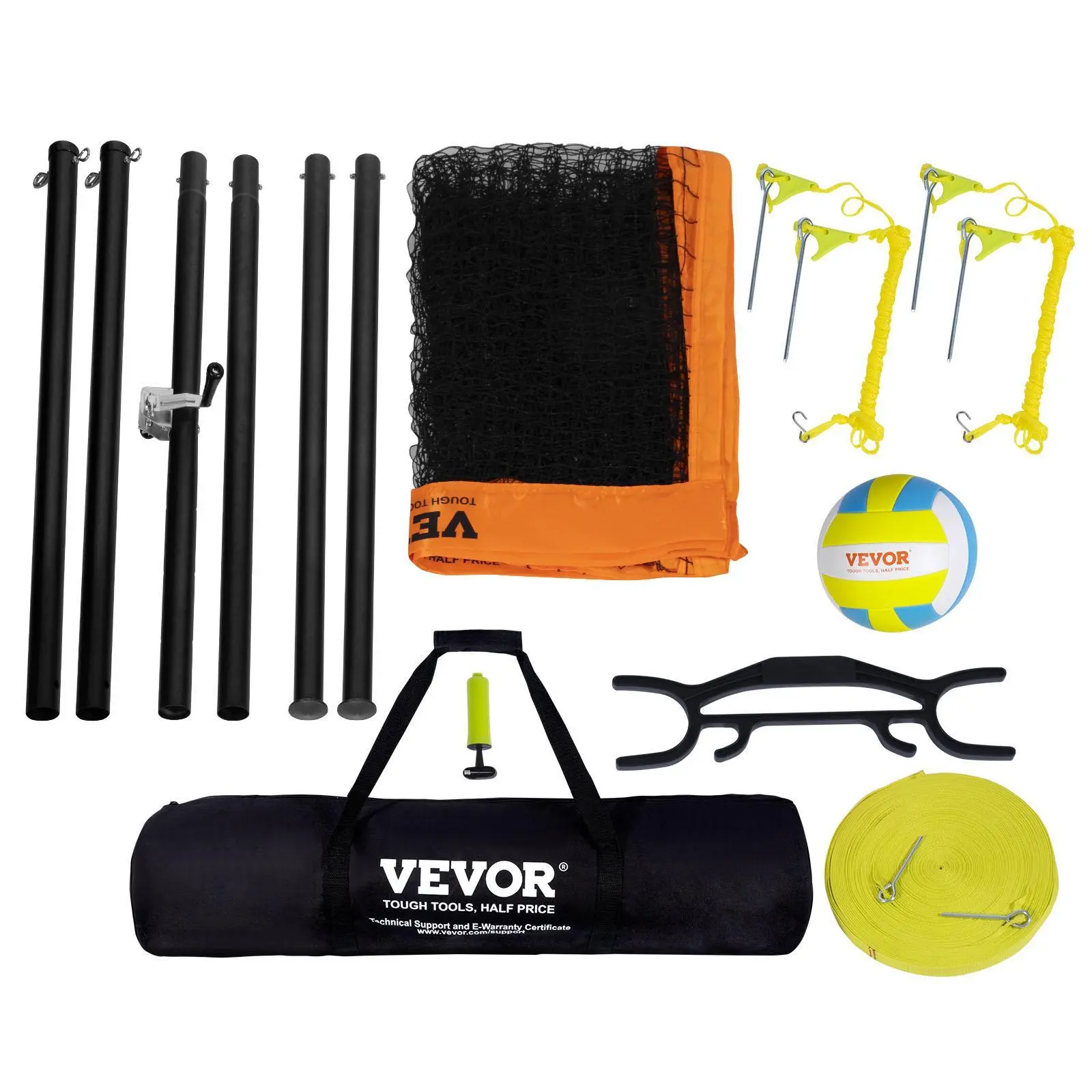 【summerfinds】VEVOR Outdoor Portable Volleyball Net System, Adjustable Height Aluminum Poles, Professional Volleyball Set with PVC Volleyball, Pump, Carrying Bag, Heavy Duty Volleyball Net for Backyard, Beach, Lawn