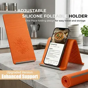 Portable Foldable Silicone Phone Holder, Bendable Freely into Any Shape, Multi-Angle Adjustable Stand for Mobile Phone, Tablet, Laptop, Anti-Slip Desktop Mount, Universal Fit, Home Office Travel Use, Orange Black