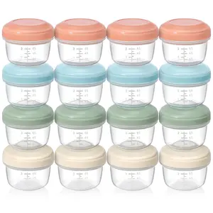 16-Pack 4-Ounce Small Containers with Lids, Reusable Plastic Jars for Snacks and Fruit Puree, Salad Dressing Containers, Portable Deli Containers, Freezer Baby Food Containers, Dishwasher Safe, No-Wash Needed