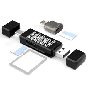 4-in-1 USB 2.0 Card Reader, Type C Card Reader with 2-in-1 iPhone Card Reader, Supports SD/Micro SD/SDXC/SDHC/Micro SDHC /TF Cards (2 Black Packages)