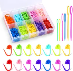200 Pcs Stitch Markers for Crocheting 10 Color Crochet Stitch Markers Knitting Locking Clip Pins with 6 Yarn Needles for DIY Craft Sewing in Convenient Storage Box