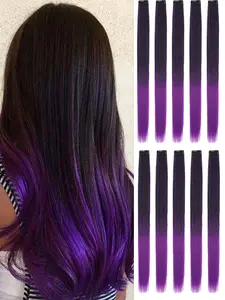 10-Pack Colorful Hair Extensions Clips, Multi-Color Party Highlights Synthetic Hair Pieces, 22-Inch Rainbow Hair Strips for Girls & Women