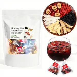 20/40/60 Bags Ginseng Five Treasure Tea Premium Herbal Blend with Goji Berries for Men's Kidney Health Boosts Energy Vitality Herbal Tea Blend Elegant Highquality Ingredients