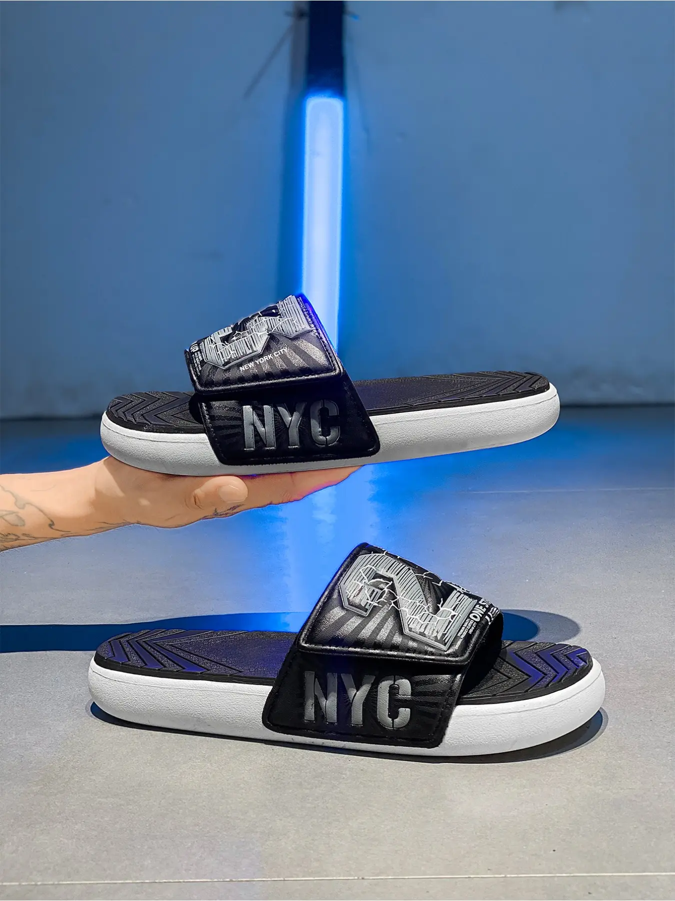 Men's Velcro Design One-piece Slippers, Summer Trendy Casual Sports Slide Sandals, Comfortable Home Shoes, Sliders Shoes