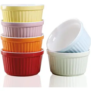 6oz Oven Safe Ramekins Set of 6, Colorful Porcelain Baking Dishes for Creme Brulee Souffle Dipping Sauce Pudding