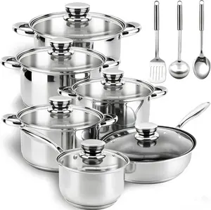 15pcs Stainless Steel Cookware Set ,5 Ply Pots and Pans Set with Lids,Full Clad Stainless Steel,Non-Toxic Kitchen Set,Compatible for All Cooktops,Nonstick Pot, with Stay Cooling Handle, Induction & Oven Safe #SummerVibes