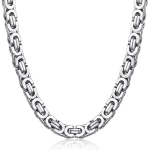 Hermah FLAT BYZANTINE Chain Necklace Silver Color 316L Stainless Steel 7mm 18-30" for Men Male Female Christmas Gift