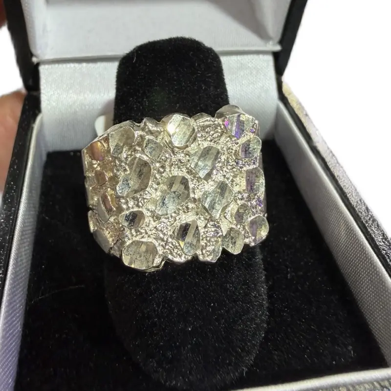 Men’s Nugget Style Ring – Sterling Silver 925 Statement Ring Textured Band Ring
