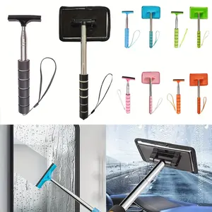 2Pcs/Set Mirror & Glass Clean Brush with Telescopic Handle, Brush Cleaner Tool for Car Glass Rearview Mirror, Bathroom Mirror, Glass Doors, Car Rearview Mirror Wiper