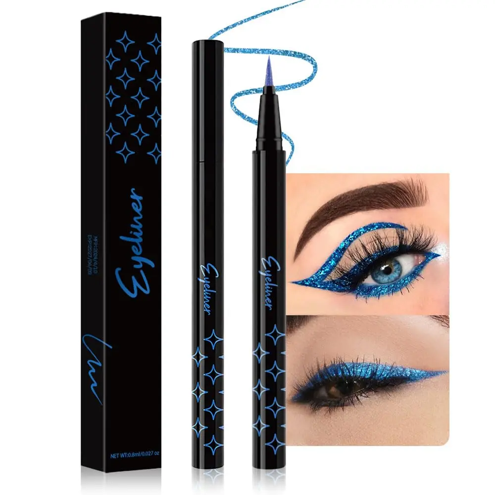 Royal Blue Glitter Liquid Eyeliner Makeup, Light Blue Metallic Shimmer Eyeliner Liquid Eye Liner Eyeshadow Pencil Face Gems Glitter Facepaint Makeup, Blue Eyelashes Mascara hair Accessories
