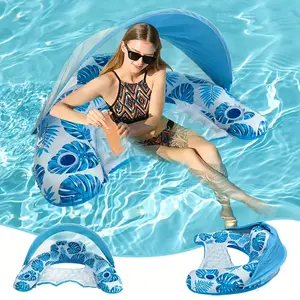 Pool Float for Adults with Canopy XL Inflatable Chair Lounge Floaties with Adjustable Sun Shade Cover Drink Holder Ergonomic Headrest