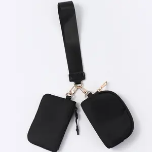 2-in-1 Dual Pouch Wristlet Keychain Wallet, Water-Resistant Mini Zip Around Coin Purse & Card Holder, Aesthetic Travel Essentials for Women&Men