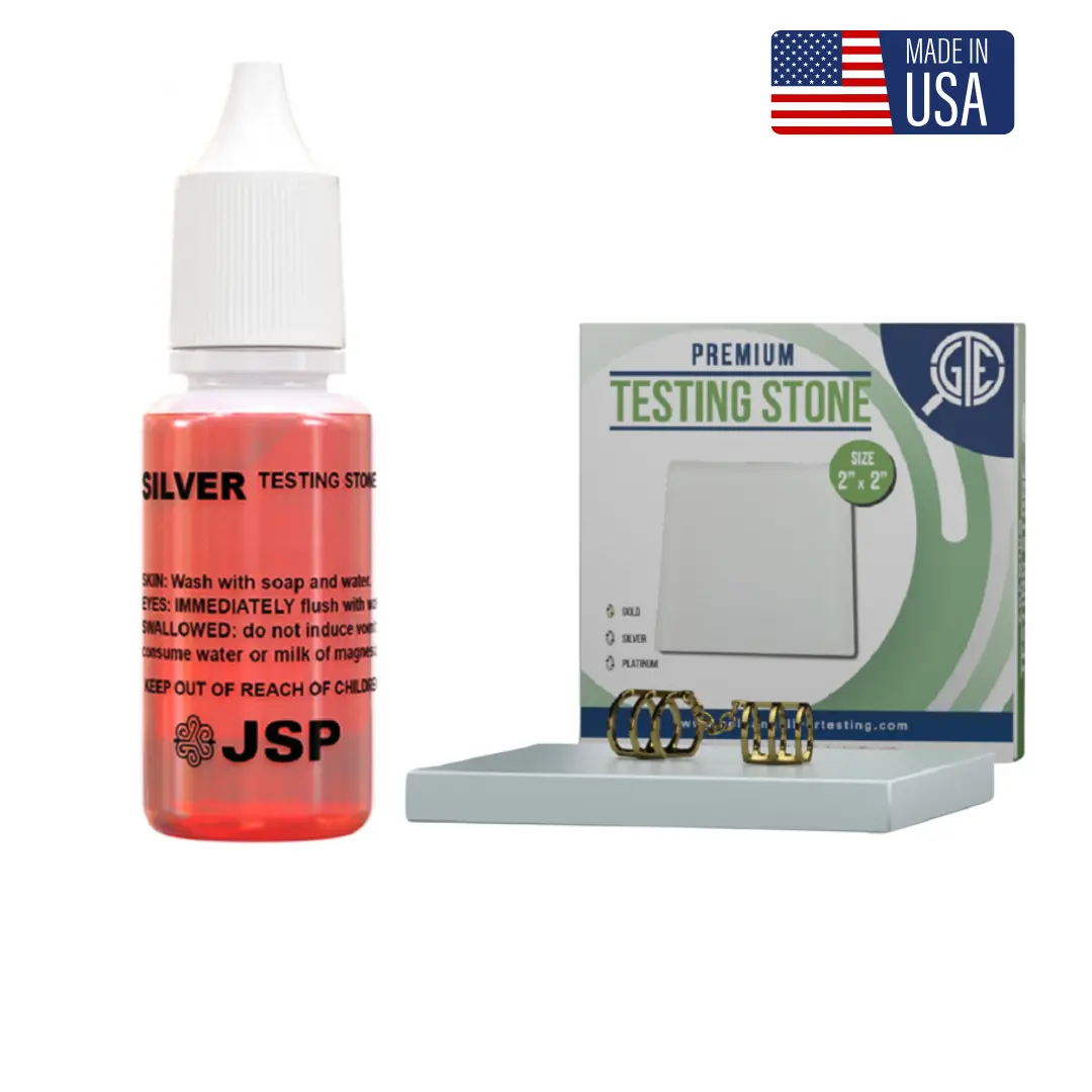 JSP Compact Jewelry Test Kit | Plastic Purity Tester for 925 Sterling & 999 Fine Silver | Accurate Set for Anyone Investing in Silver with Stone, Instructions & Chart, Fast, 0.5 Oz, Color Chart, 2''X2'', Easy To Use