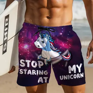 Funny Galaxy Unicorn Men's Board Shorts Patriotic Quick Dry Swim Trunks with Pockets for Beach Party & Summer Vacation