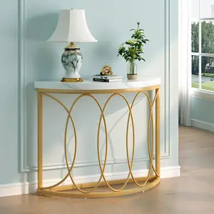 Spaco Faux Marble Half Moon Console Table - 43" Indoor Furniture for Sofa Entryway