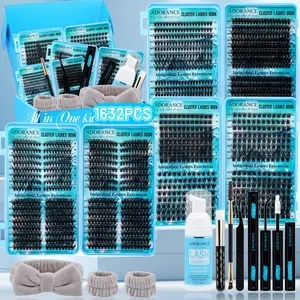ADORANCE 12 Styles Mixed Lash Clusters Kit, Eyelashes Extension Set, 3 Boxes DIY Lash Extensions at Home with Bond & Seal, Remover, Double-Ended Brush, Lash Applicator, Lash Shampoo, Beginner Friendly Wispy Cluster Lashes for Everyday Makeup Gift
