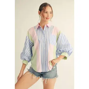 Multi-Colored Stripe Mix Button Down Shirt