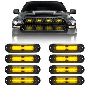 8pcs Amber Strobe Lights Surface Mount Led Grill Flashing Lights For Construction Vehicles Truck