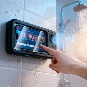 Waterproof Bathroom Smartphone Holder with Wireless Bluetooth Speaker, 360° Rotation, Touch Screen Compatibility for Watching Movies, Listening to Music