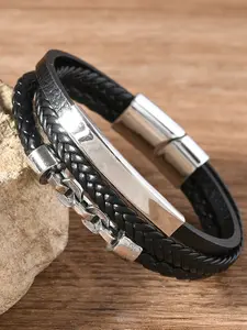 Men's Multi-Layer Leather Bracelet, Fashionable Trendy Stack Bangle, Vintage Punk Style, Adjustable Braided Cord with Metal Clasp, Perfect for Daily Wear and Parties
