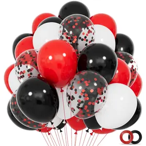 68 Red, Black, And White Latex Balloons, 12 Inches In Size, With Black And Red Sequins, Suitable For Birthdays, Weddings, Baby Showers, Graduations, Card Parties, And Other Occasions, Balloon Party Supplies, Balloon Set, Decoration