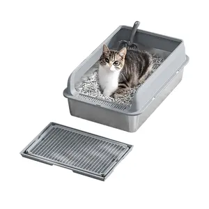 GAOMON Stainless Steel Cat Litter Tray, 30 L Large Capacity Cat Litter Tray with High Side Walls for Large Cats, Non-Stick Base, Leak-Proof Cat Litter Trays with Double Layer Mat and Scoop, 60 x 40 x 30cm