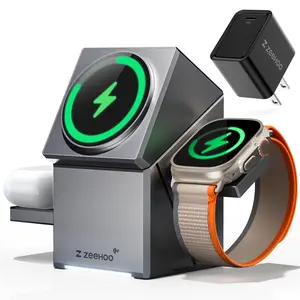 ZEEHOO CubeTrick-X 3in1 Magnetic Wireless Charging Station with 30W Charger: All-in-One Charger for iPhone 16 Pro 15 14 13 Max/Plus, Samsung S24/S24/S22/S21, Pixel, Apple Watch & Smart Watch, AirPods & Earbuds, 15W Qi2 Fast Charging